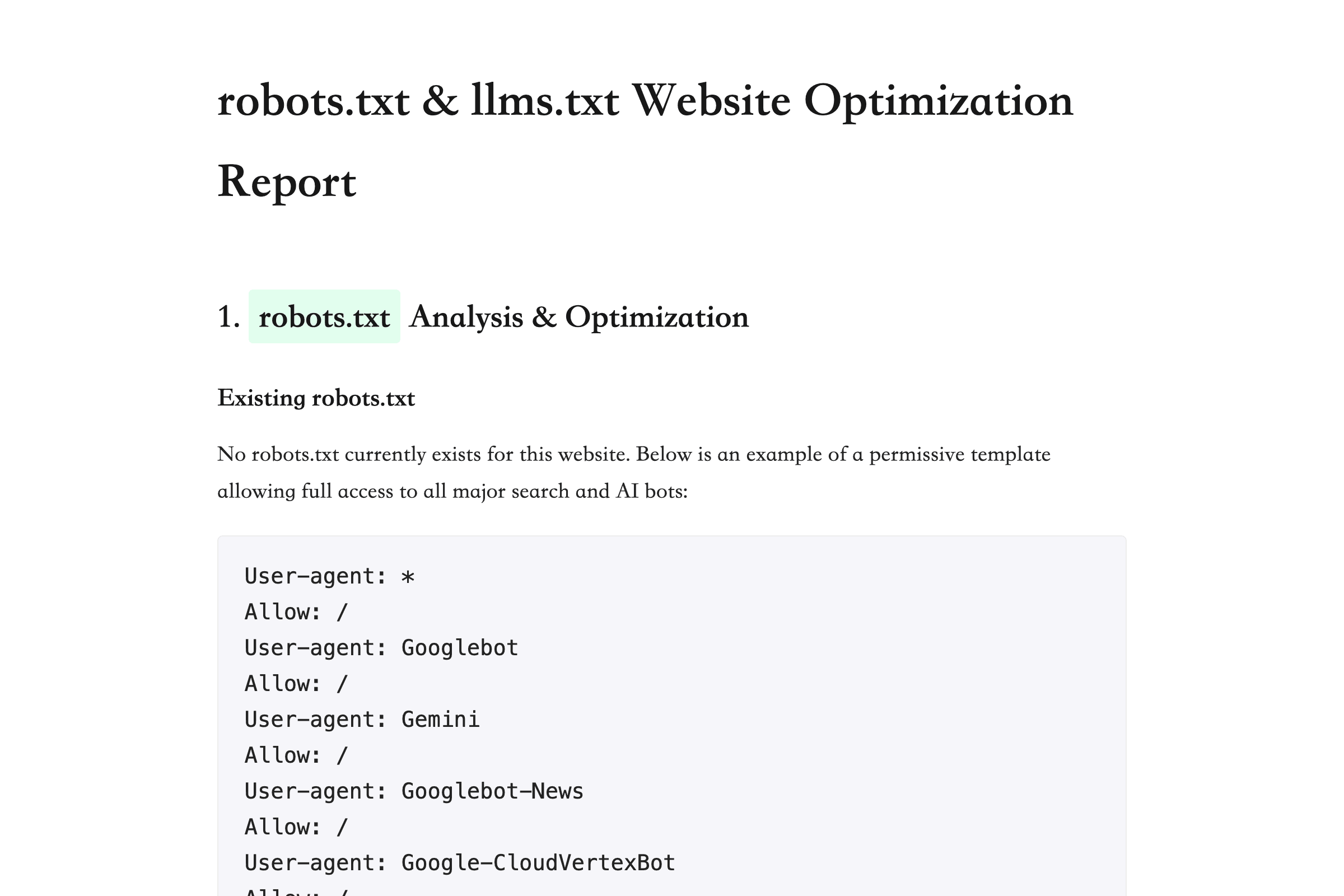 Website robots.txt & llms.txt Analysis and Optimization Report